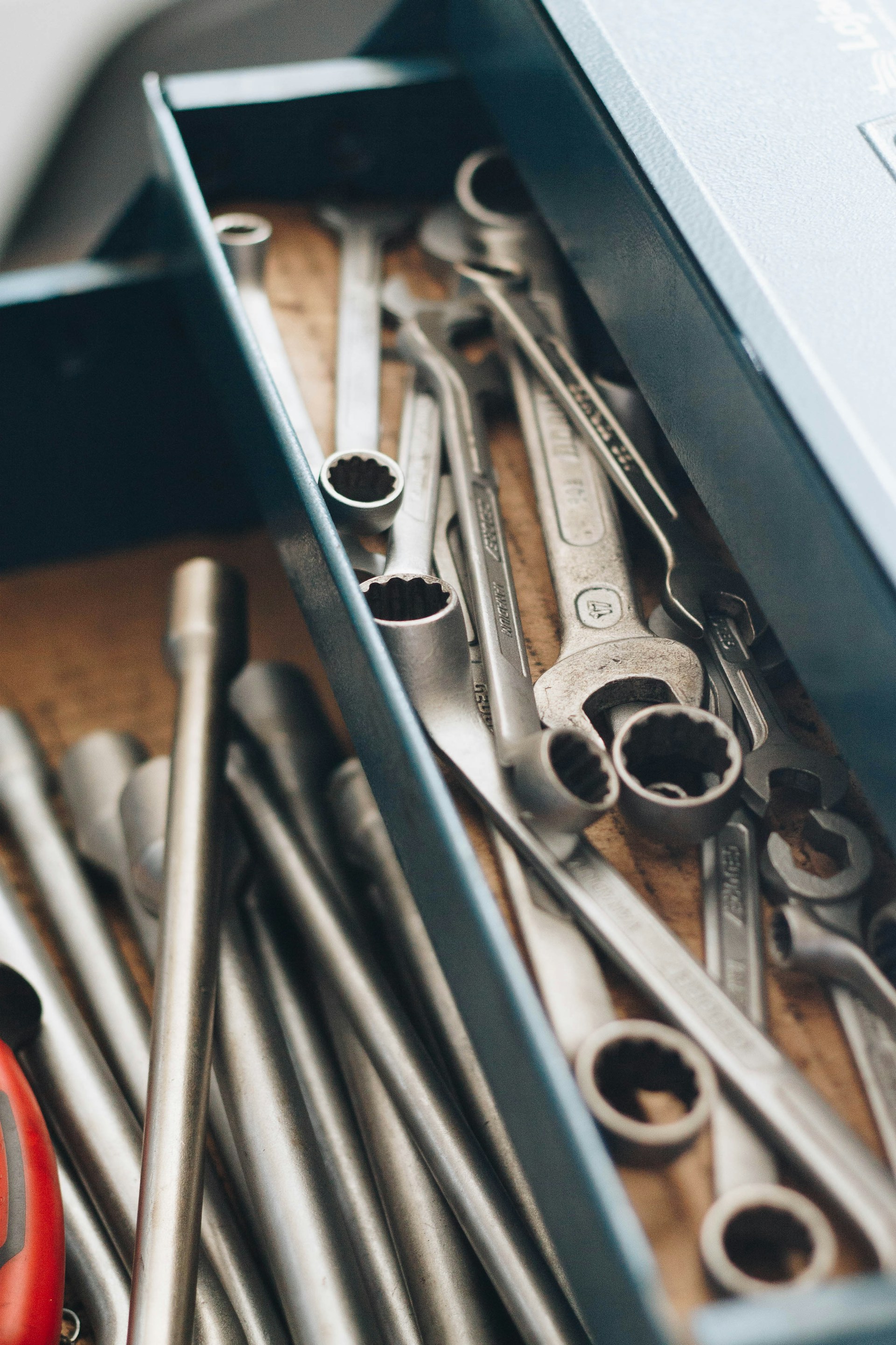 Mechanic tools organized in a toolbox